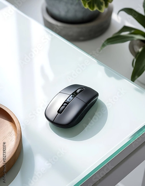 Fototapeta wireless computer mouse on glass table
