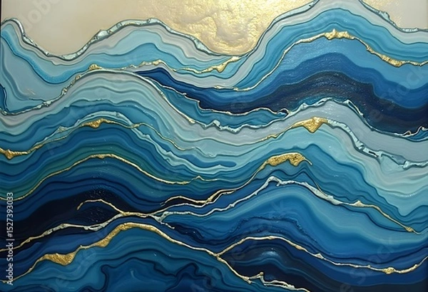 Obraz Abstract Ocean Waves with Golden Highlights on Canvas Art