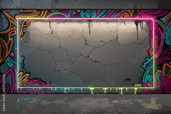Obraz Vivid neon graffiti spray paint border with drips, edgy street art style, abstract design.
