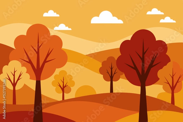 Obraz Autumnal Landscape Hilly Terrain with Colorful Trees and Clouds