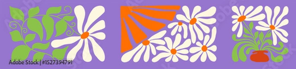 Obraz Retro-inspired wave and flower design