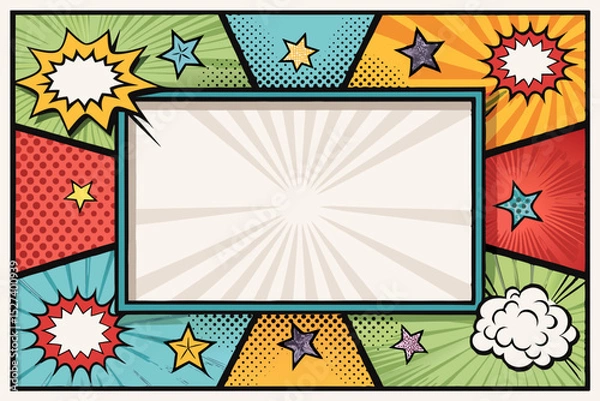 Obraz Design a thick, impactful comic book border featuring strong shadows and vibrant color accents.  The style should be bold and visually striking.