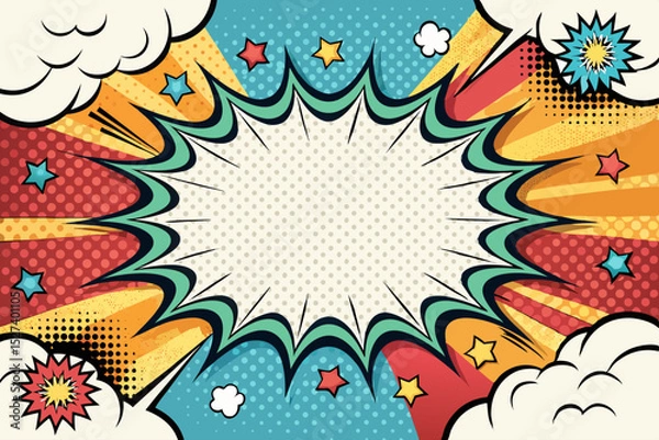 Obraz Create a thick, shadowed comic book-style border with vibrant color, suitable for framing illustrations or text.  The outline should be bold and impactful.