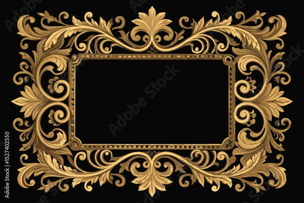 Obraz Generate a vintage frame border design featuring bold, ornate baroque details.  Include intricate scrollwork and flourishes.