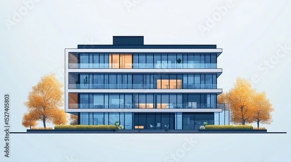 Obraz Flat vector design of a model office building, showcasing architectural details and corporate structures