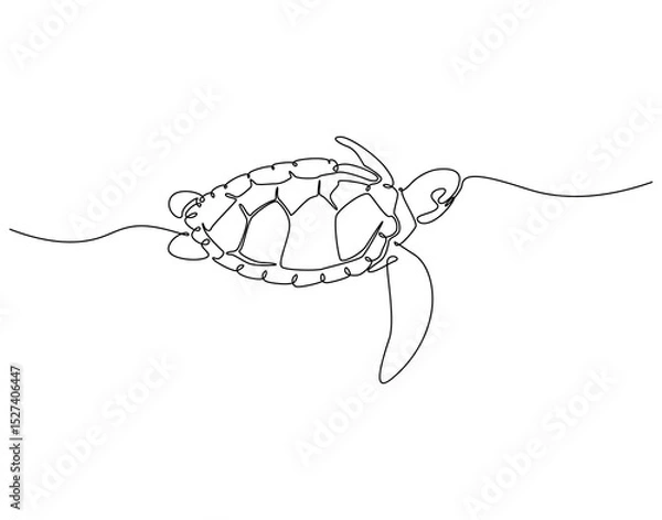 Fototapeta Continuous one line drawing of sea turtle. One line drawing illustration of sea turtle. World sea turtle day concept single line. Editable outline