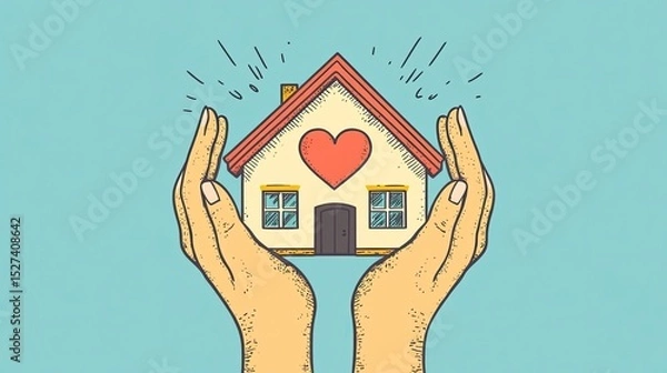 Obraz Hands holding a house with a heart icon vector.