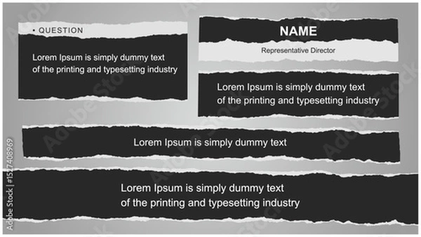 Obraz 破れた紙の白黒のテロップベースパック　編集可能なベクター素材