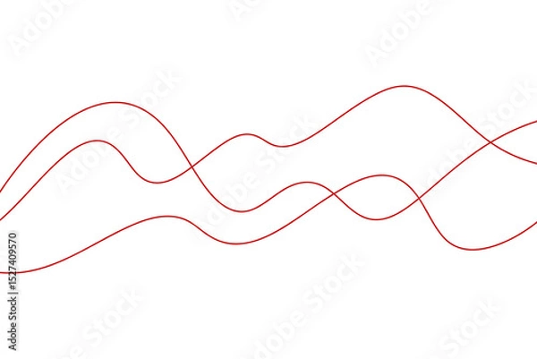 Fototapeta Abstract continuous endless wavy red lines with a curve on a white background, hand-drawn vector. Modern minimalistic background with space for banner text, poster, label. Graphic linear drawing