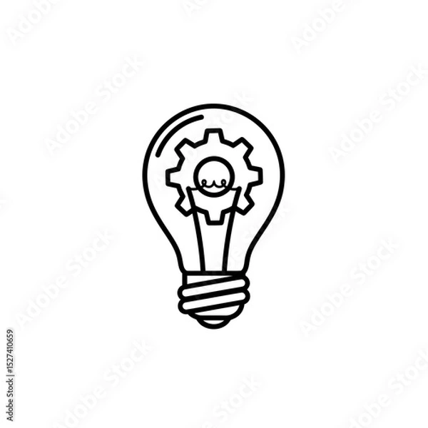 Fototapeta Innovative Solution: Light Bulb with Gear - A Symbol of Creative Engineering and Technical Idea Generation (Line Icon)