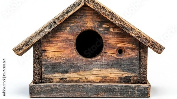Obraz Isolated small wooden birdhouse, a perfect shelter for birds and a charming addition to any backyard.