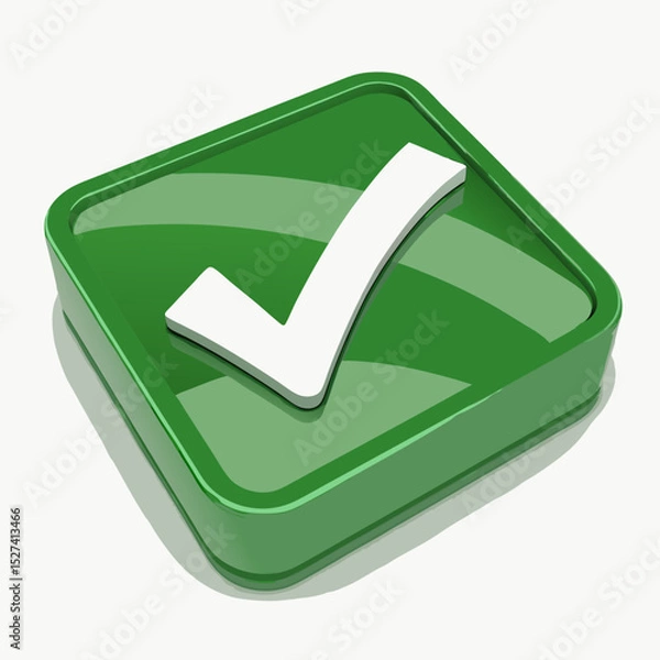 Fototapeta 3D Green Square Icon with White Check Mark – Success Confirmation Symbol for UI

