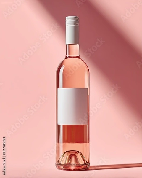 Obraz A beautiful, minimalist shot of a rose wine bottle against a soft pink background, showcasing its elegant shape and inviting color.