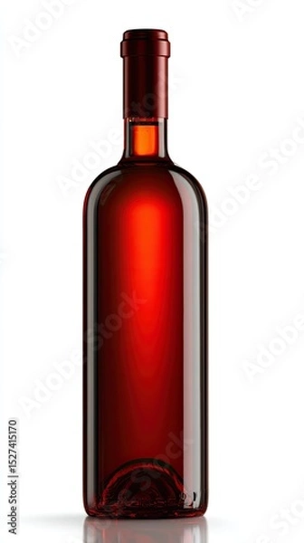 Obraz A beautifully designed red glass wine bottle, perfect for showcasing fine wines in a minimalist style. Ideal for product photography and marketing.