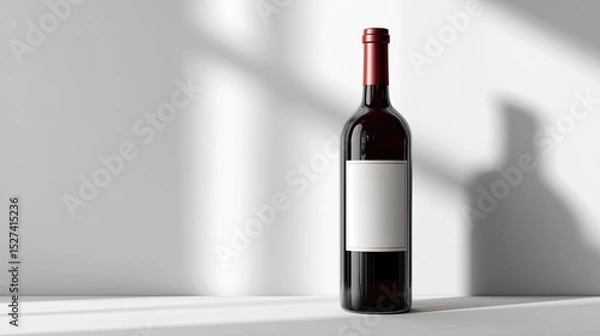 Obraz A minimalist display of a red wine bottle with a blank label, elegantly positioned against a softly lit background, perfect for product showcasing.