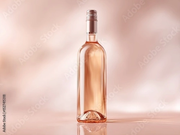 Obraz A sleek bottle of rose wine standing elegantly against a soft, blurred background, capturing the essence of relaxation and sophistication.