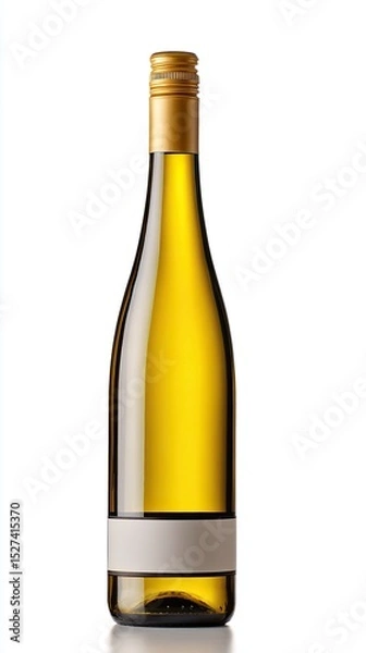 Obraz A sleek, elegant bottle of white wine with a minimalist design, showcasing the vibrant golden liquid inside. Perfect for wine enthusiasts and collectors.