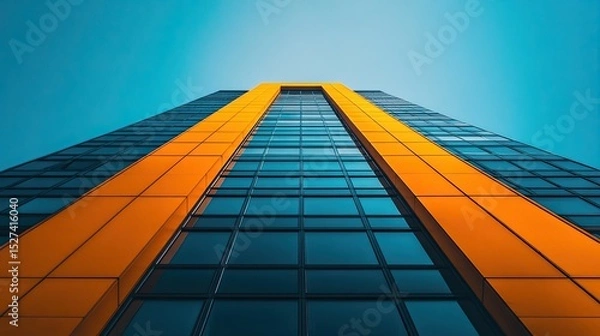Obraz Modern office building against a clear sky, urban architecture with corporate high-rise business design