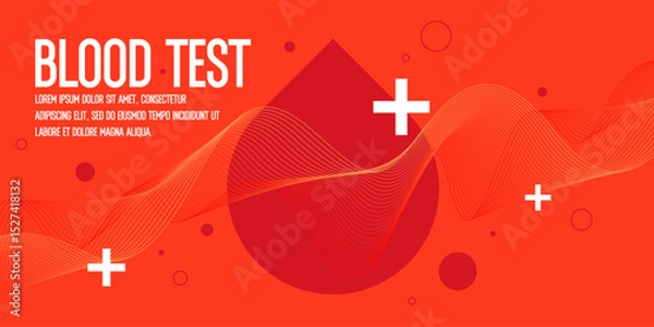 Fototapeta Procedures for receiving analyzes and tests. A template for information. A beautiful medical poster for taking tests at the hospital. Donating blood for tests. Abstract background, design elements.