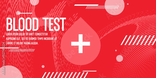 Fototapeta A beautiful medical poster for taking tests at the hospital. Donating blood for tests. Procedures for receiving analyzes and tests. A template for information. Abstract background, design elements.
