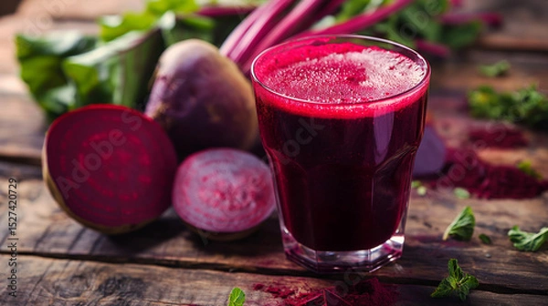 Fototapeta glass of beet juice, emphasizing freshness, health, and natural aesthetics. sense of health-conscious living, simplicity, and wellness.