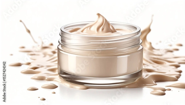 Fototapeta A Cosmetic Clear Liquid Cream Smudge Isolated on a White Background, Highlighting Purity and Skincare Products