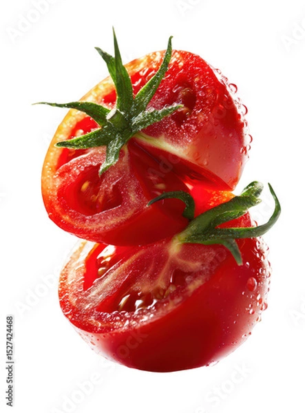 Fototapeta Fresh red juicy tomato slices isolated on high resolution detailed image perfect for food advertising and culinary projects vibrant colors and water droplets close on transparent background
