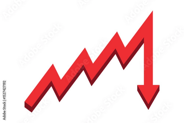 Fototapeta Flat red business arrow graph going down represents trading loss business decline economic recession and financial deficit. Simple vector illustration symbol design.	
