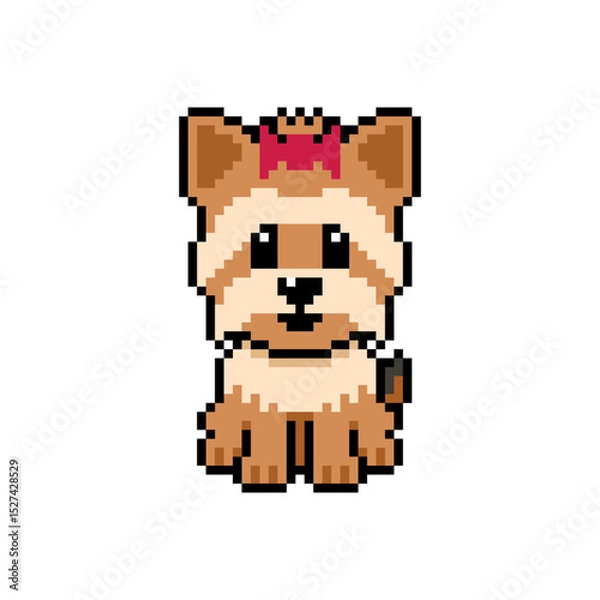 Obraz Pixel art cute yorkshire terrier dog vector in retro style