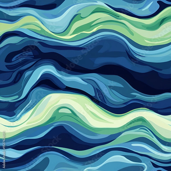 Fototapeta Dynamic waves of blue and green abstract ocean art digital illustration tranquil environment aerial view artistic concept