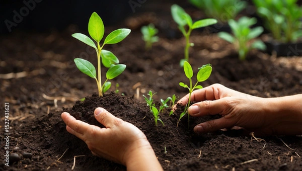 Fototapeta Hands Planting Seedling: Role of Nutrients for Growth