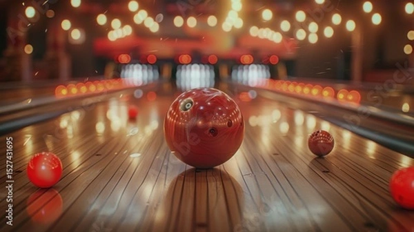 Obraz Close-up bowling ball in the middle of the lane.