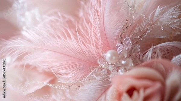 Fototapeta Delicate Pink Bird Feather Closeup Detailed Texture Macro Photography