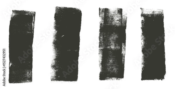 Fototapeta Straight thick grunge underlines. Linocut rolled brush stroke set. Handmade ink rectangle rough stamps. Vector black paint lines shapes. Dry marker or brayer smear textures. Distressed figures.