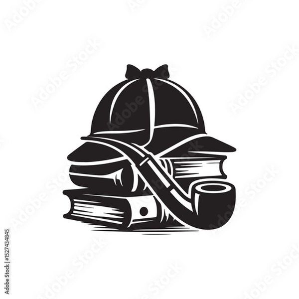 Fototapeta a detective hat with a pipe and books
