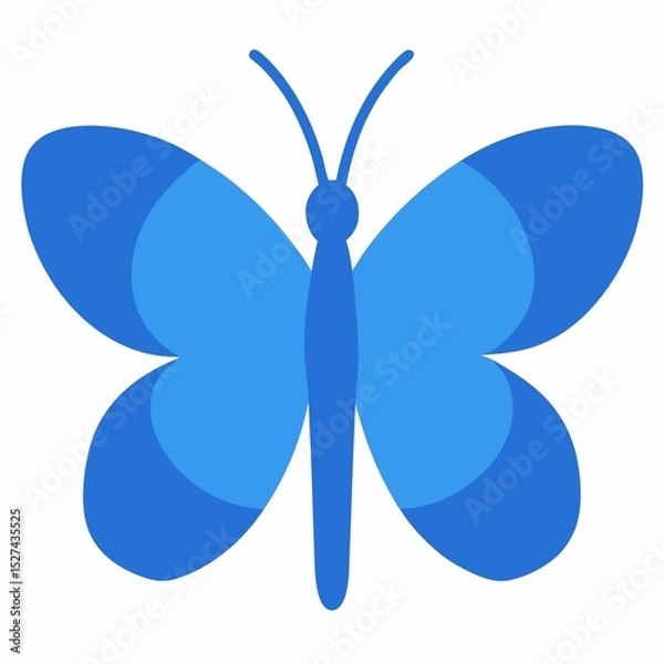 Obraz Simple Blue Butterfly Illustration with Two Tone Wings on a White Background for Design Projects