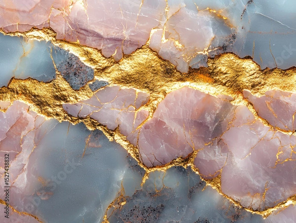 Fototapeta Luxurious abstract design featuring pink and blue marble with gold veins, creating elegant and sophisticated pattern. texture and colors evoke sense of opulence and style