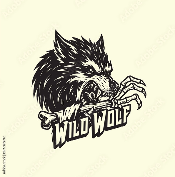 Fototapeta Fierce Werewolf Head with Bone and Claw