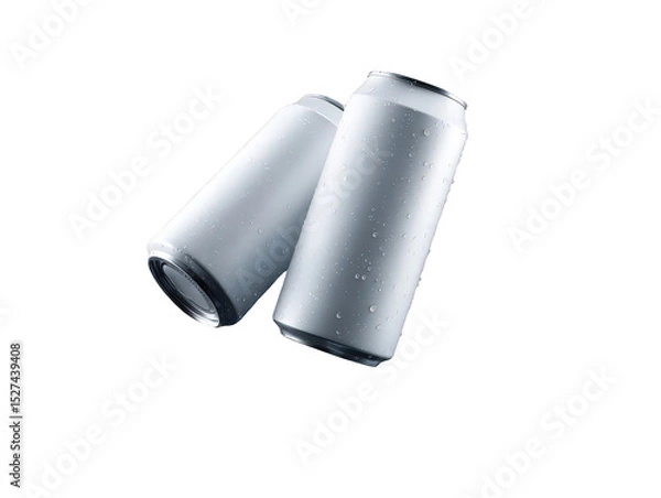 Fototapeta Two sleek white aluminum beverage cans with condensation drops isolated on a perfect for mockups branding and advertising projects high resolution image soda beer on transparent background