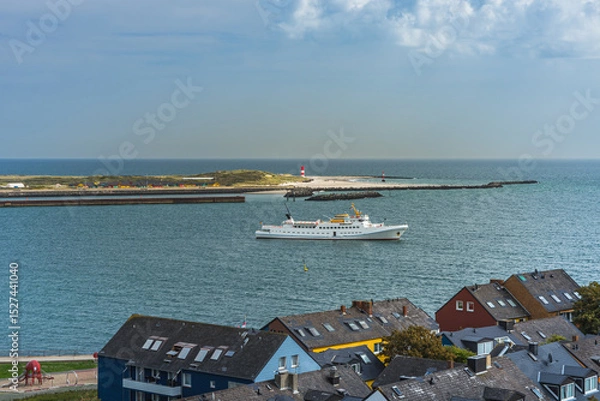 Fototapeta High-angle view from the main island of Heligoland to the nearby dune island with lighthouse, North Sea, Schleswig-Holstein, Germany