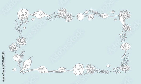Obraz 草木のベクター線画。草木と花のシンプル線画イラスト。植物のイラスト。Vector line drawing of grass and trees. Simple line drawing illustration of plants and flowers. Illustration of plants.