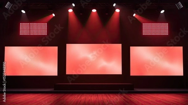 Fototapeta "Scarlet Spotlight Stage" - Perfect for virtual events, product launches, presentations, or performances that demand a bold and impactful visual presence