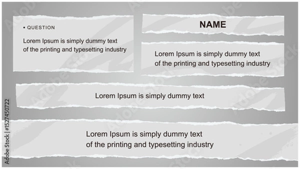 Obraz 破れた紙の明るいグレーのテロップベースセット　ブラシのアクセントあり　編集可能なベクター素材