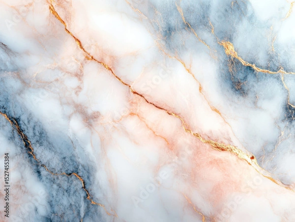 Fototapeta Marble texture with elegant gold veins and blend of soft pink and blue hues, creating luxurious and sophisticated pattern. Perfect for backgrounds and design elements