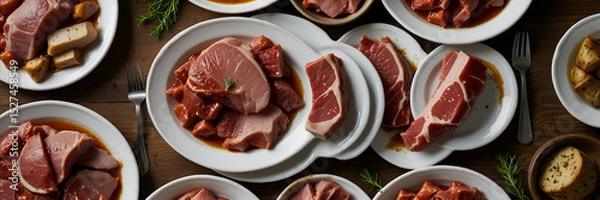 Fototapeta piece of meats in a plate,generative.ai