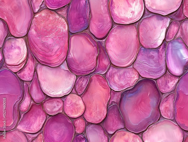 Fototapeta Vibrant pattern of pink and purple agate slices creates mesmerizing and colorful abstract background. polished stones display unique textures and natural beauty