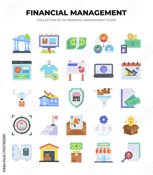 Fototapeta Financial Management Icons. 25 Flat Design Icons for Business and Finance