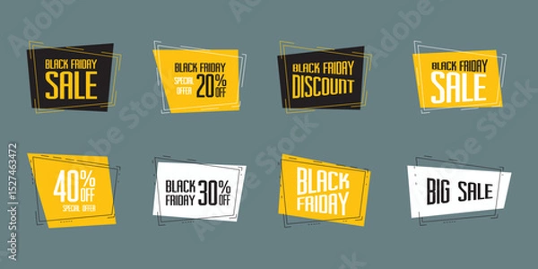 Obraz Set of black friday sale labels, discount concept tags. Seasonal sale, offer. Design template for tags, card, marketing banner.