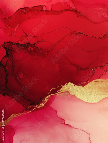 Fototapeta Abstract art with vibrant red and gold hues creates dynamic and luxurious visual. fluid patterns and rich colors evoke sense of movement and elegance, perfect for modern decor