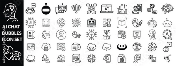 Fototapeta AI chat bubbles icon set . Artificial Intelligence machine Learning and chat bot thin line icon set - editable stroke